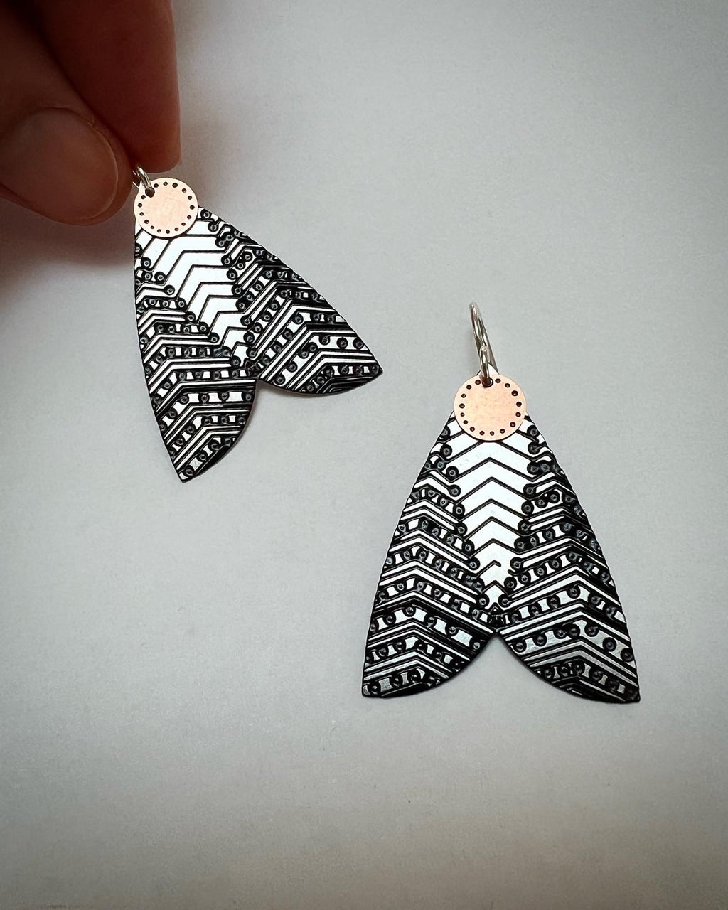 Moth Earrings – Etched Stainless Steel and Brass, Black