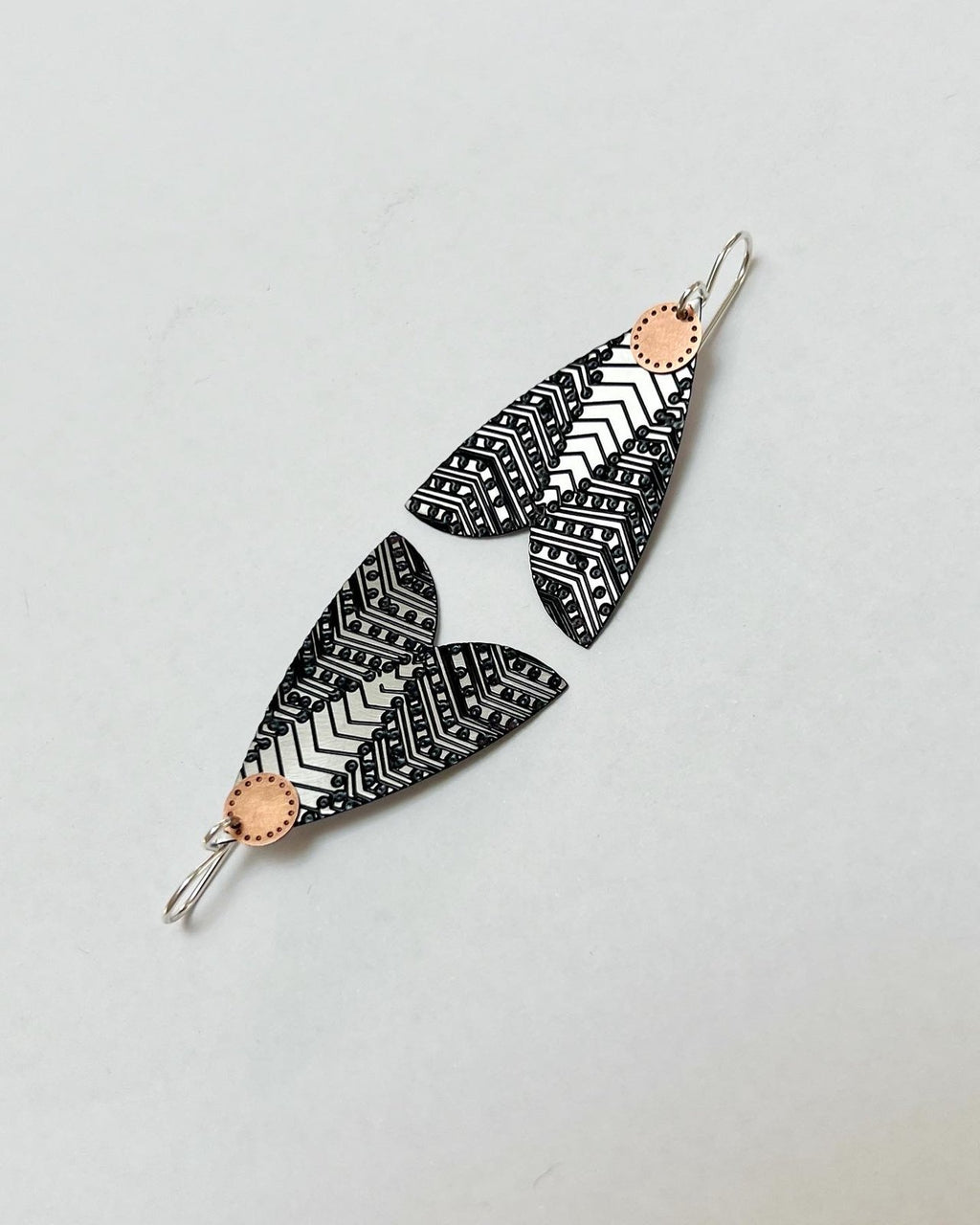 Moth Earrings – Etched Stainless Steel and Brass, Black
