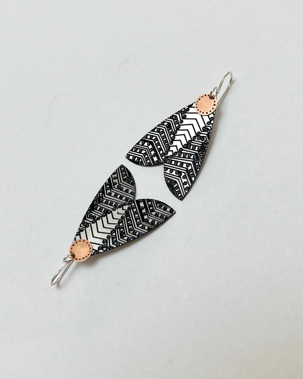 Moth Earrings – Etched Stainless Steel and Brass, Black