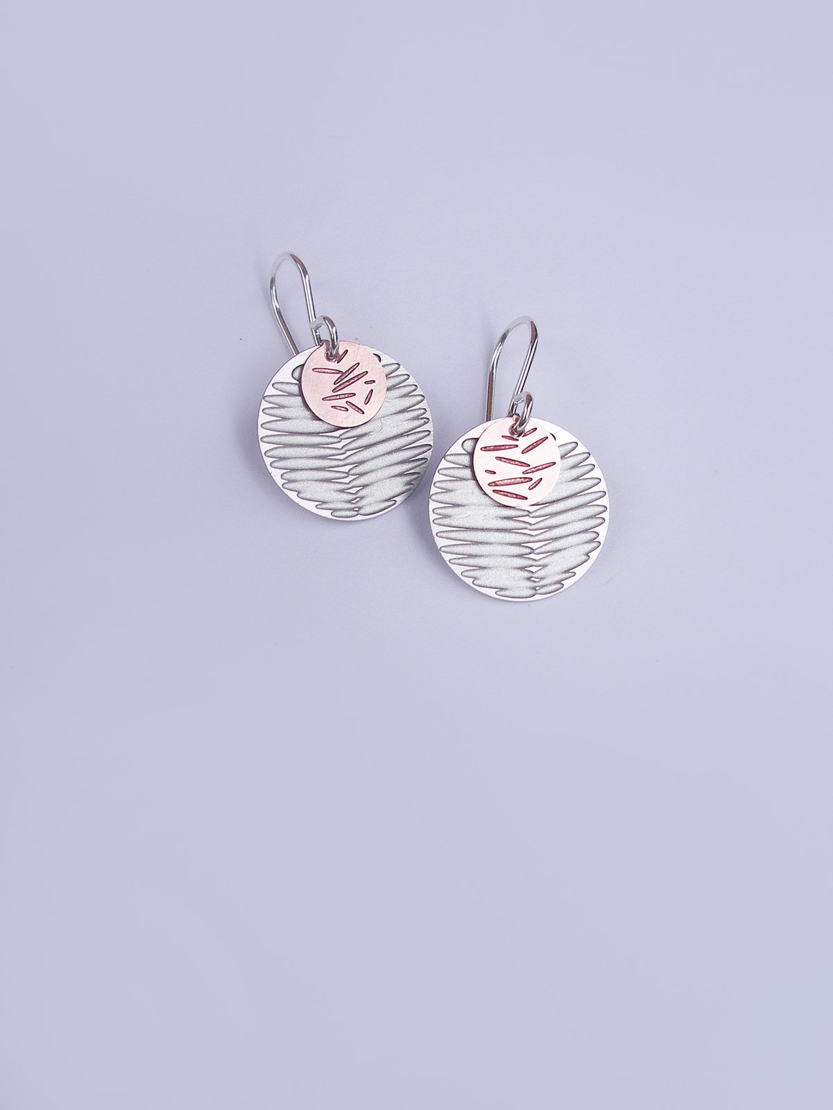 Moon Frond Pollen Dot Earrings - Etched Stainless Steel and Copper
