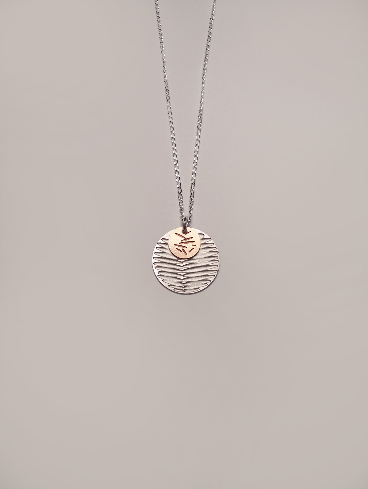 Moon Frond Pollen Dot Necklace - Etched Stainless Steel and Copper