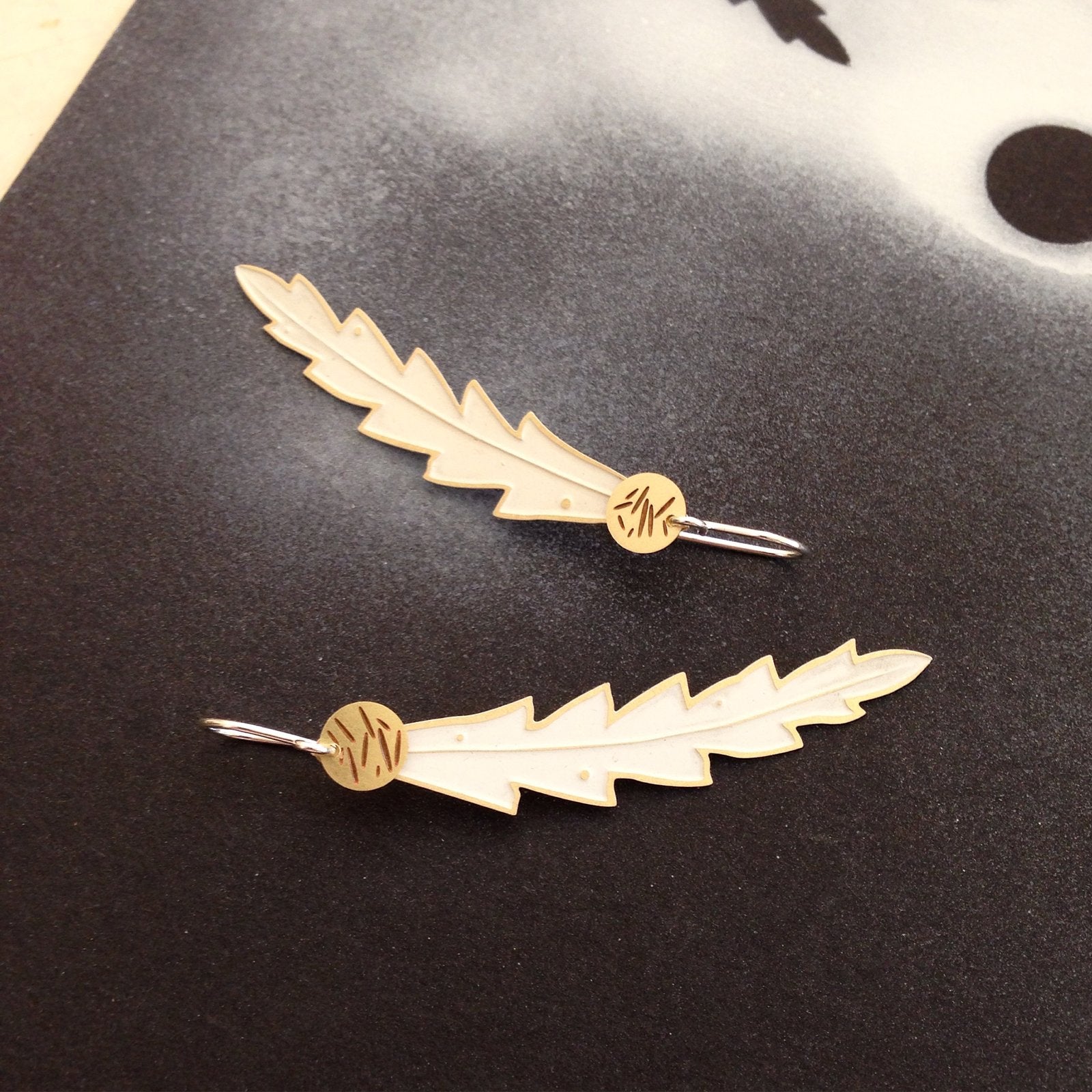 Banksia Pingle Pollen Dot Earrings – Etched Brass, White