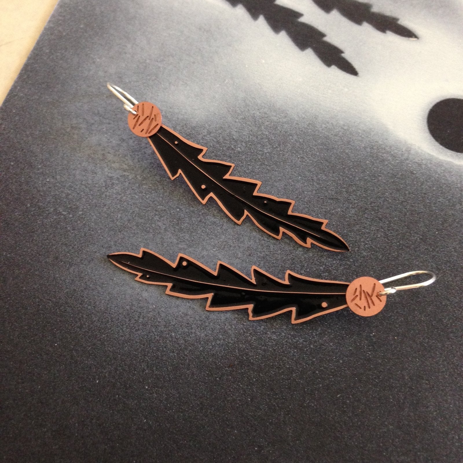 Banksia Pingle Pollen Dot Earrings – Etched Copper, Black