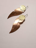 Gum Leaf with Bloom Earring - Etched Copper and Brass