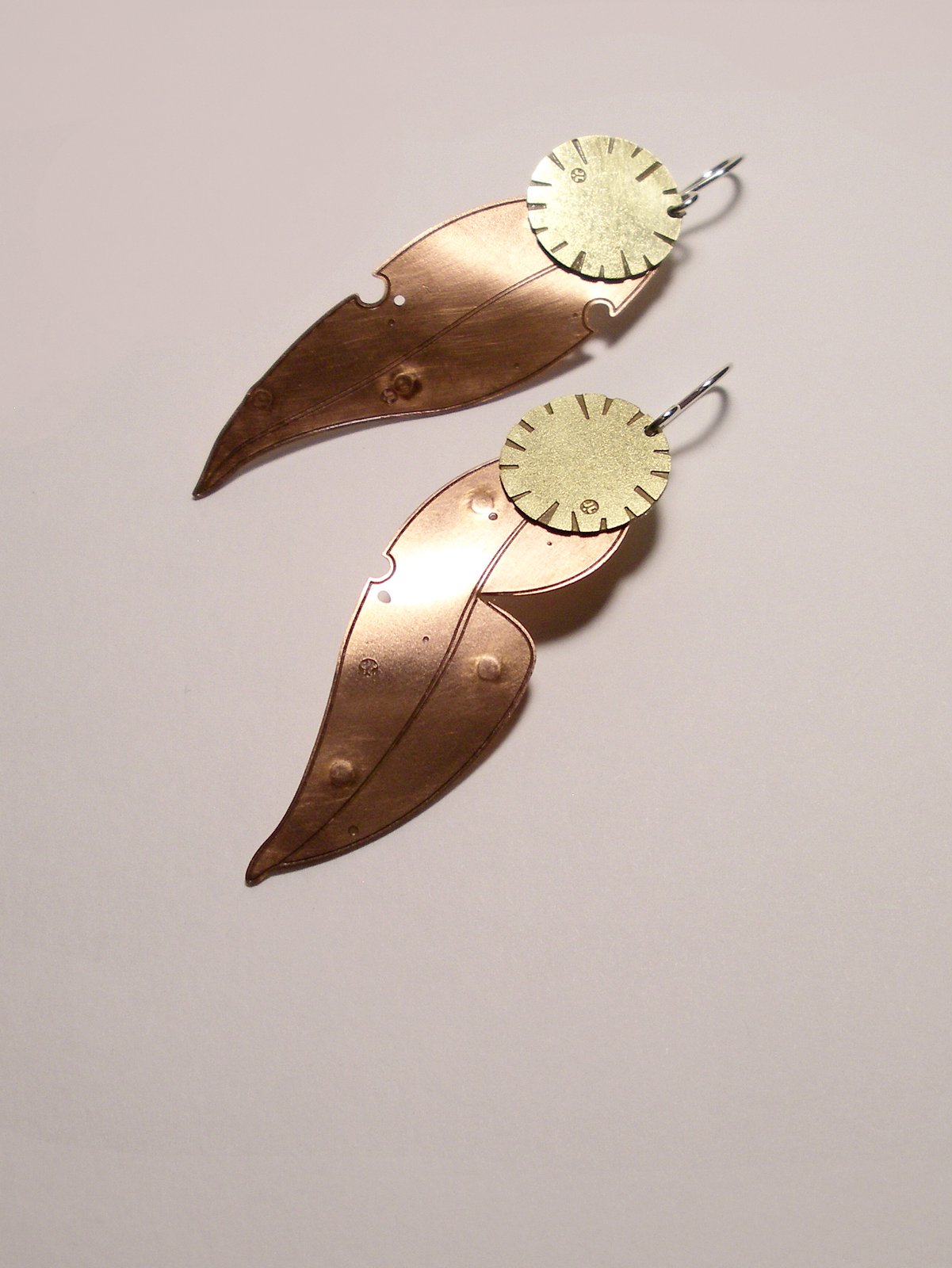 Gum Leaf with Bloom Earring - Etched Copper and Brass