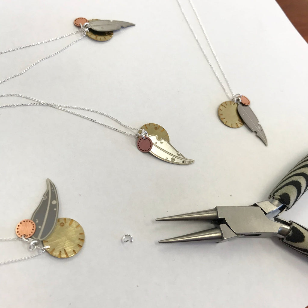 Gum Blossom and Bloom Necklace - Etched Mixed Metals