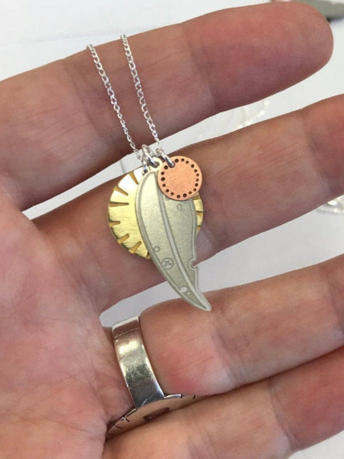 Gum Blossom and Bloom Necklace - Etched Mixed Metals