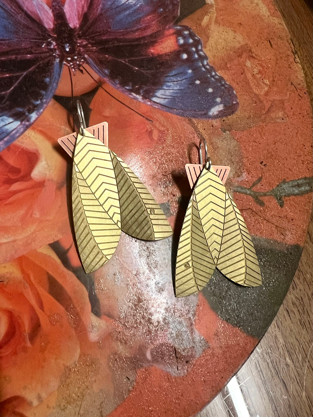 Moth Earrings – Fold-Formed Etched Brass and Copper