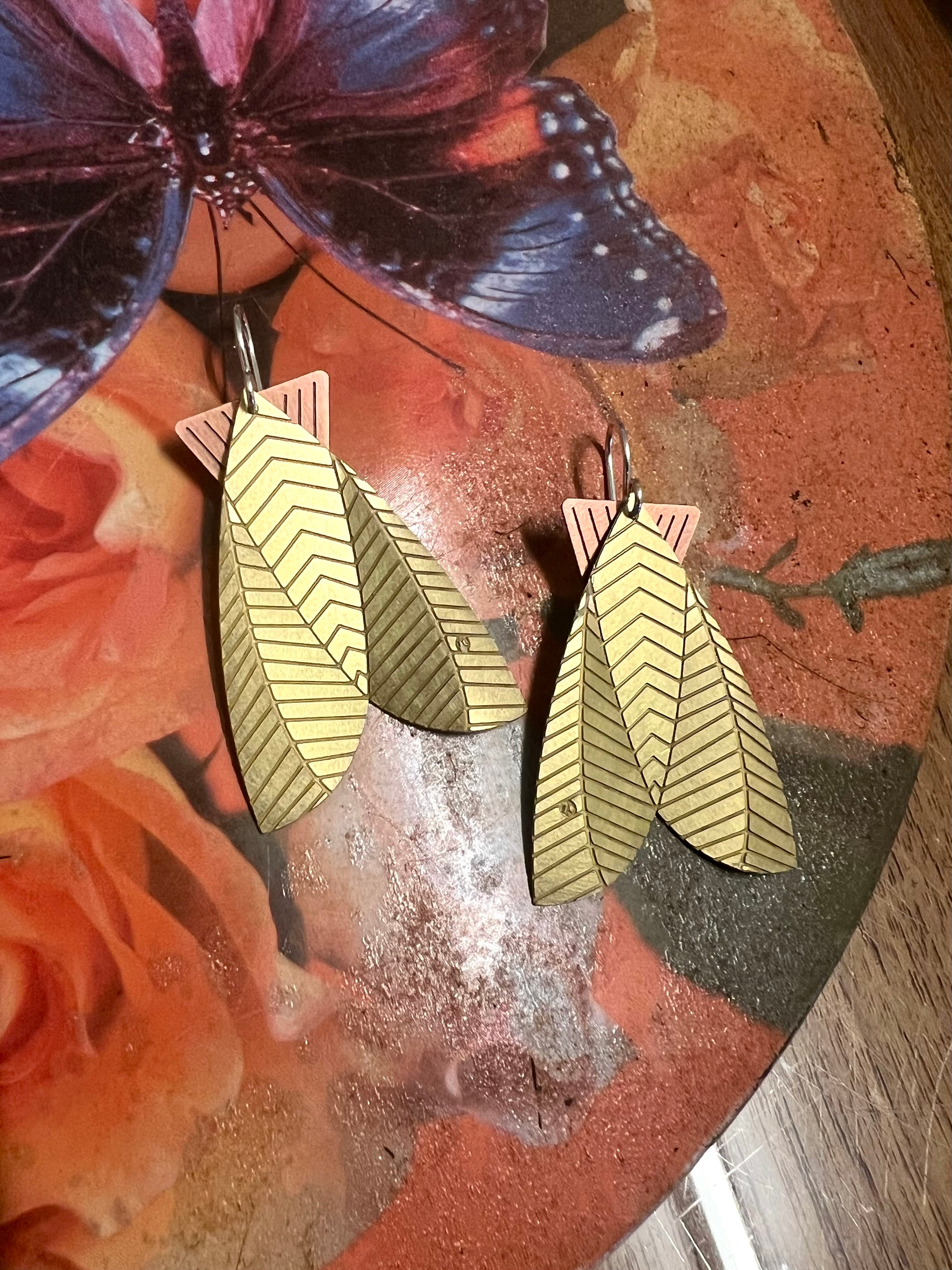 Moth Earrings – Fold-Formed Etched Brass and Copper
