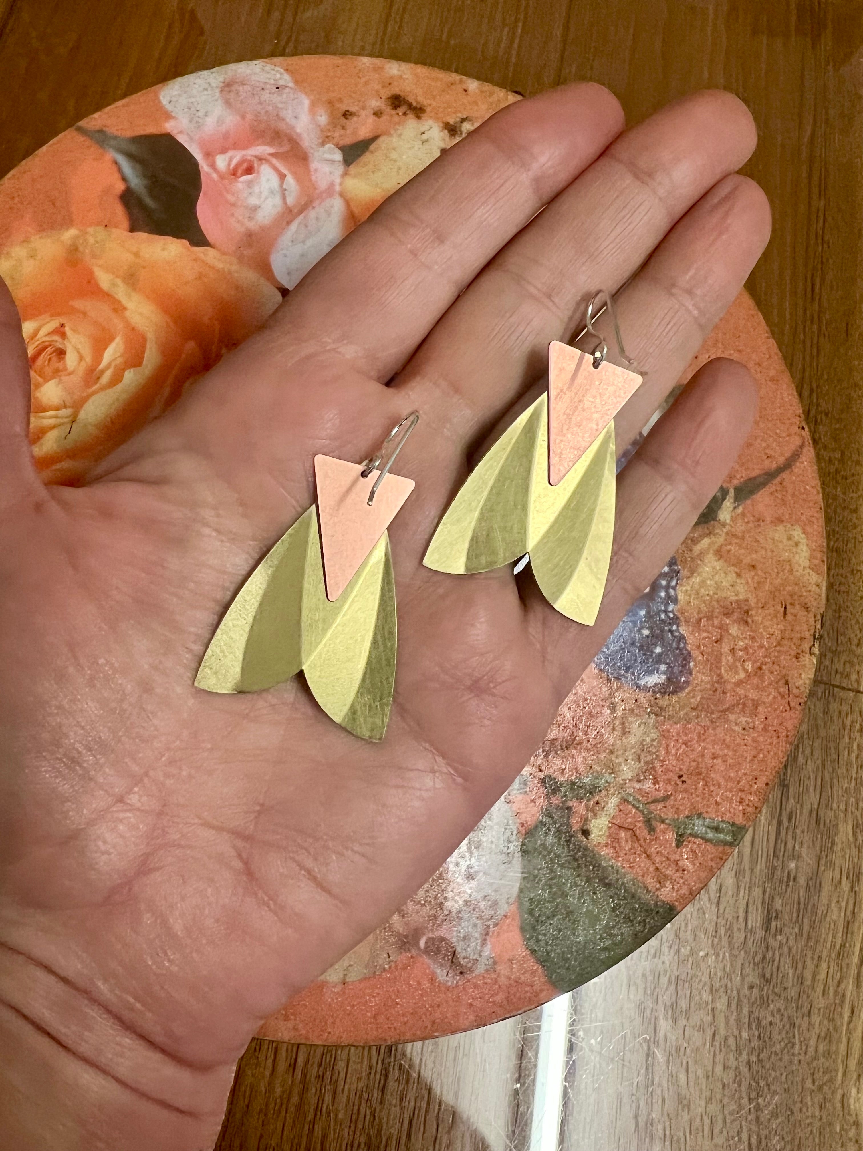 Moth Earrings – Fold-Formed Etched Brass and Copper