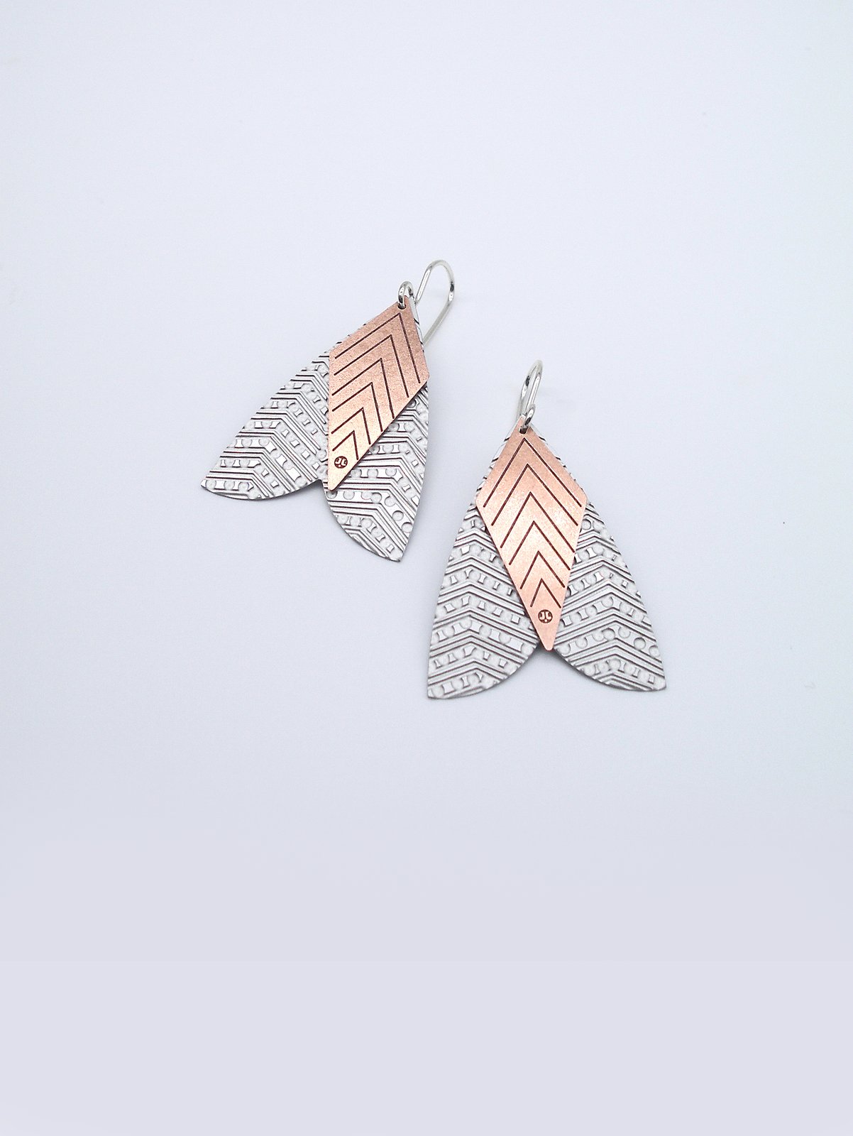 Moth Earrings – Etched Stainless Steel and Copper