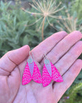 Moth Earrings – Etched Stainless Steel and Brass, Hot Pink